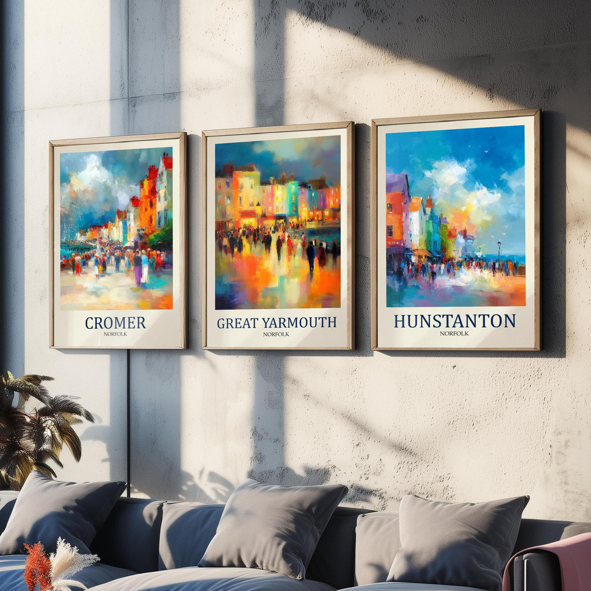 Norfolk Coast Set of Three Prints | Cromer Great Yarmouth Hunstanton | Impressionist Seaside Wall Art Poster Painting