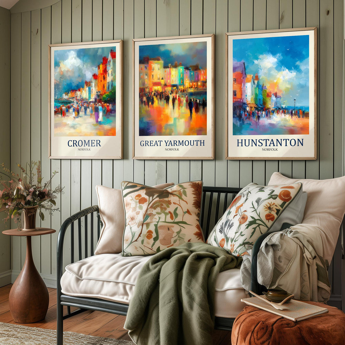 Norfolk Coast Set of Three Prints | Cromer Great Yarmouth Hunstanton | Impressionist Seaside Wall Art Poster Painting
