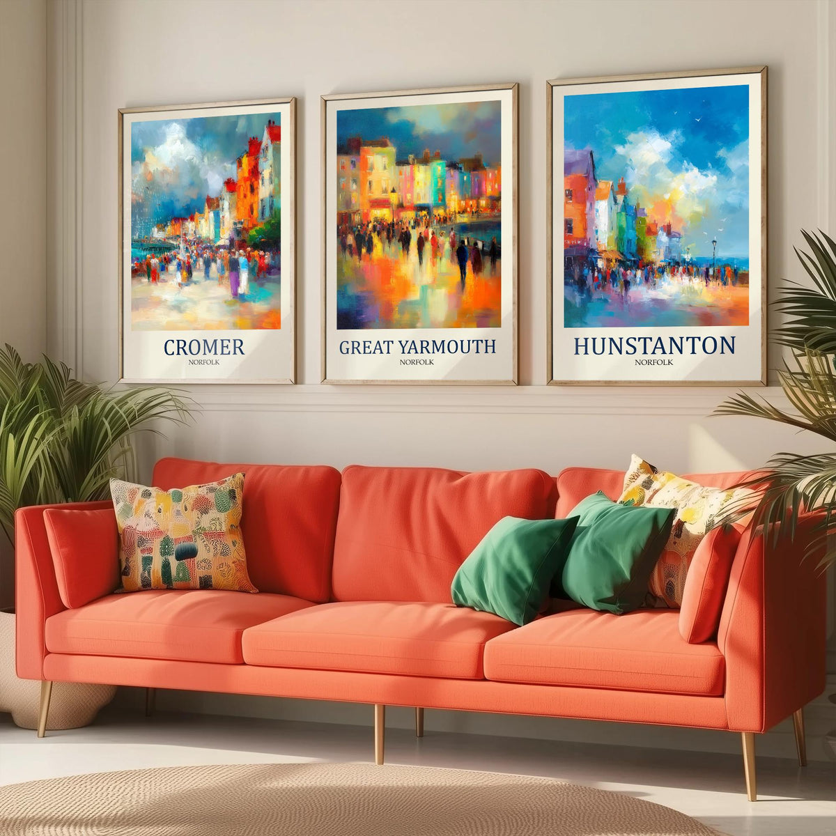 Norfolk Coast Set of Three Prints | Cromer Great Yarmouth Hunstanton | Impressionist Seaside Wall Art Poster Painting
