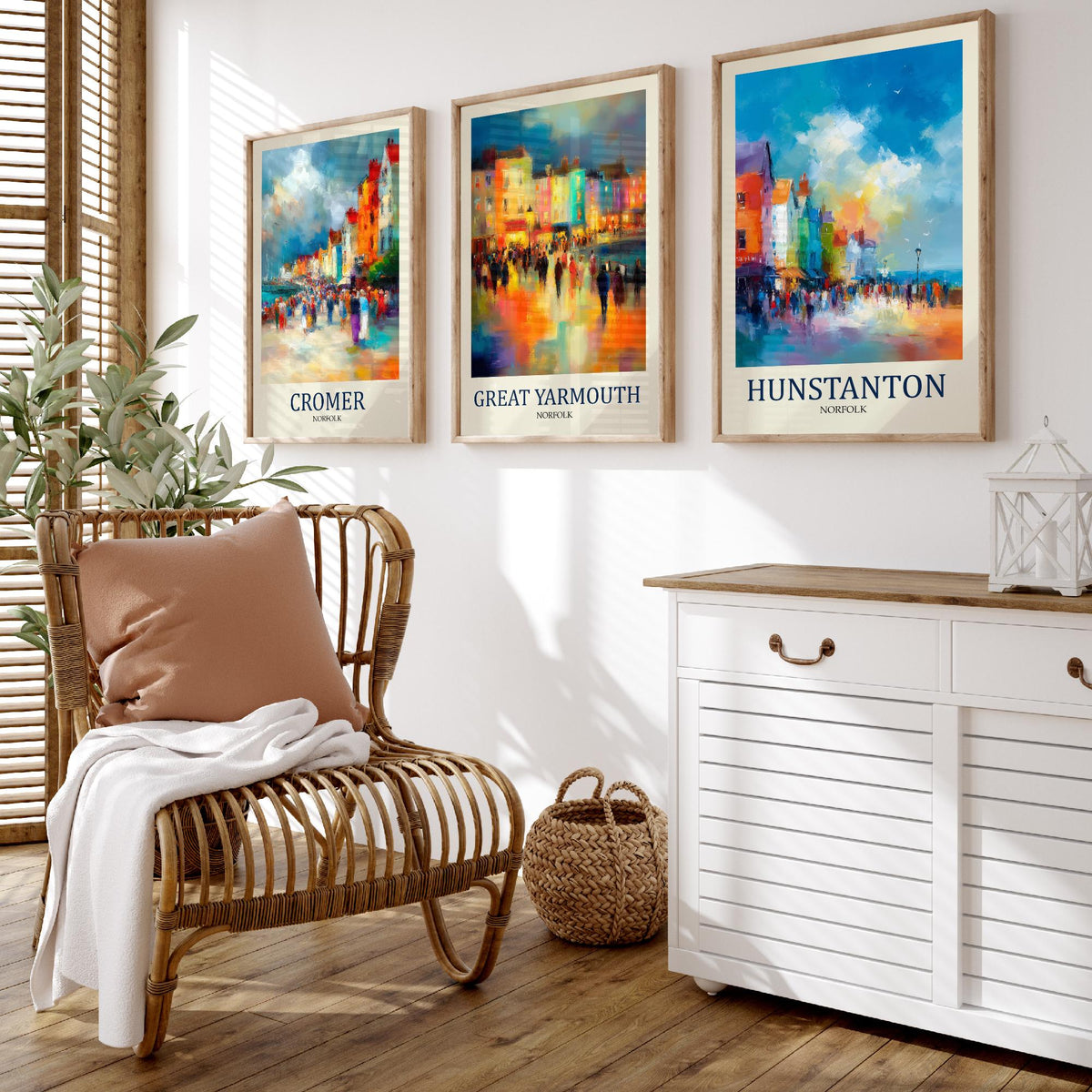 Norfolk Coast Set of Three Prints | Cromer Great Yarmouth Hunstanton | Impressionist Seaside Wall Art Poster Painting