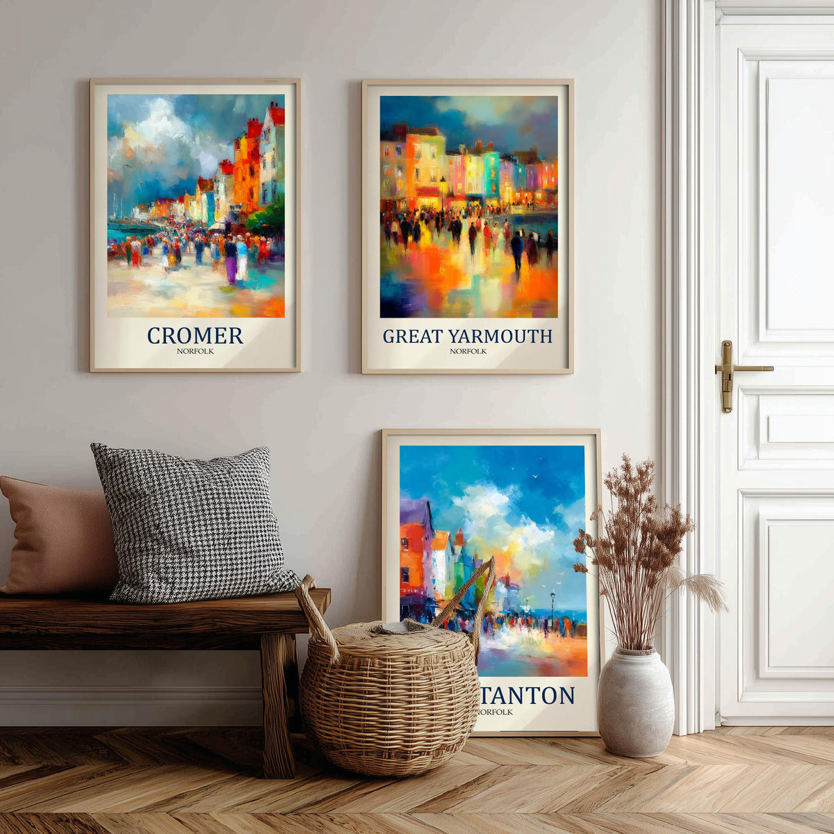 Norfolk Coast Set of Three Prints | Cromer Great Yarmouth Hunstanton | Impressionist Seaside Wall Art Poster Painting