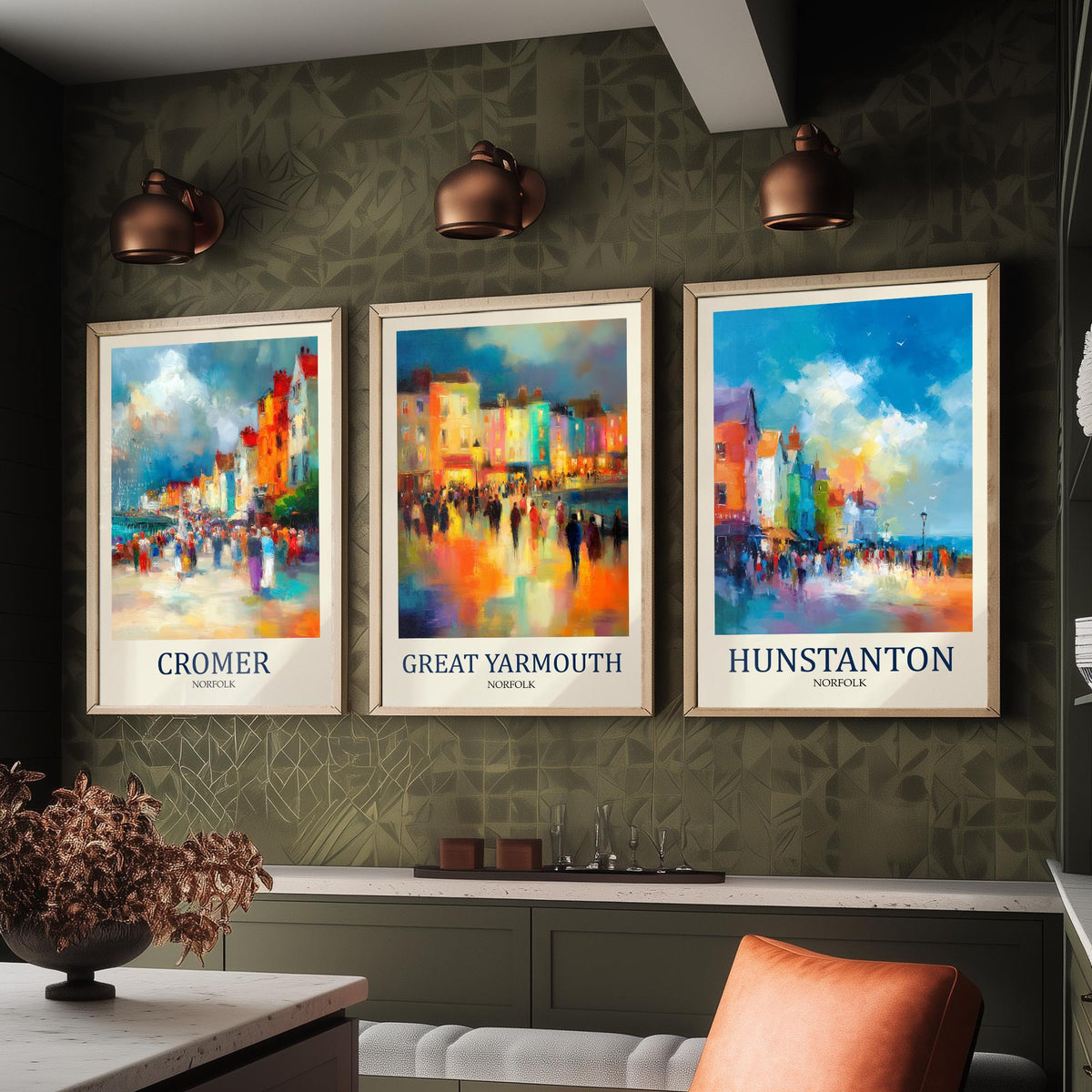 Norfolk Coast Set of Three Prints | Cromer Great Yarmouth Hunstanton | Impressionist Seaside Wall Art Poster Painting