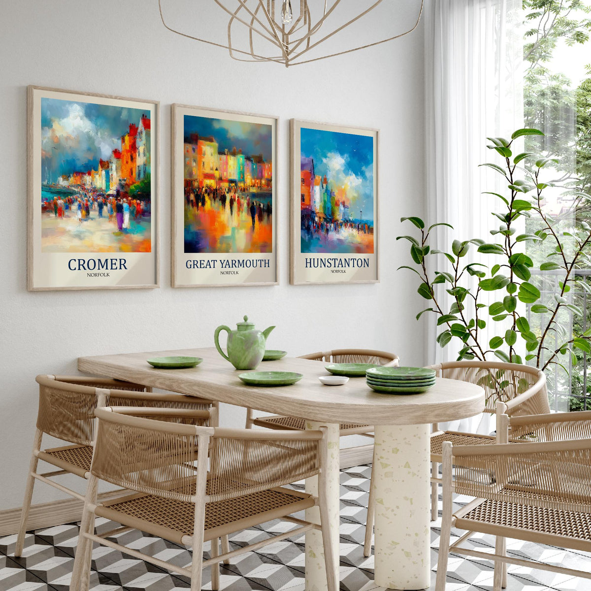 Norfolk Coast Set of Three Prints | Cromer Great Yarmouth Hunstanton | Impressionist Seaside Wall Art Poster Painting