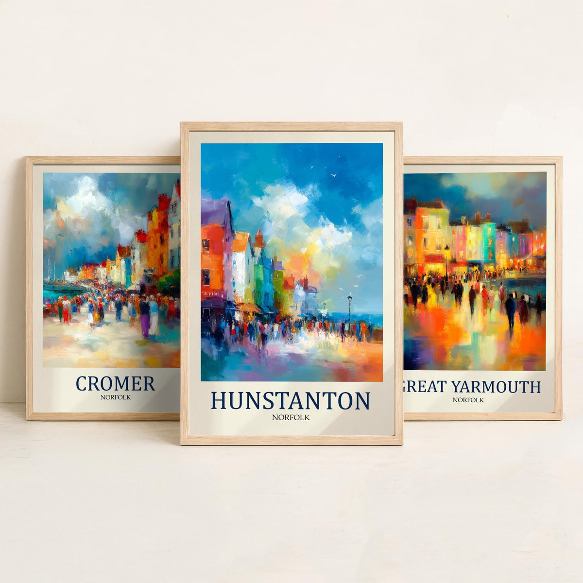 Norfolk Coast Set of Three Prints | Cromer Great Yarmouth Hunstanton | Impressionist Seaside Wall Art Poster Painting