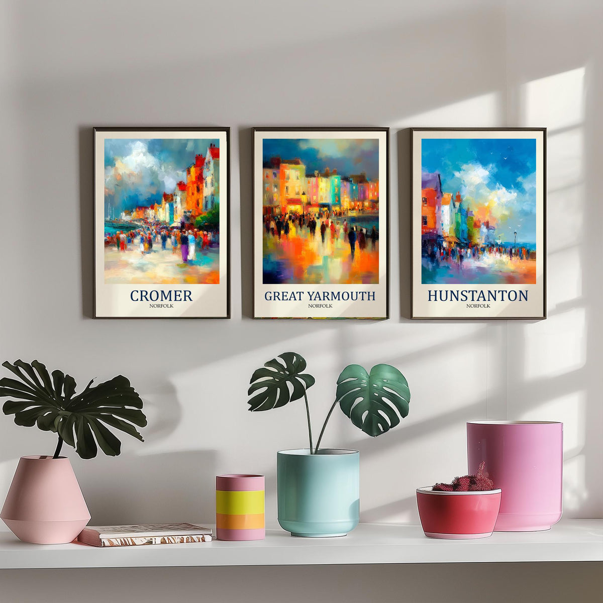 Norfolk Coast Set of Three Prints | Cromer Great Yarmouth Hunstanton | Impressionist Seaside Wall Art Poster Painting