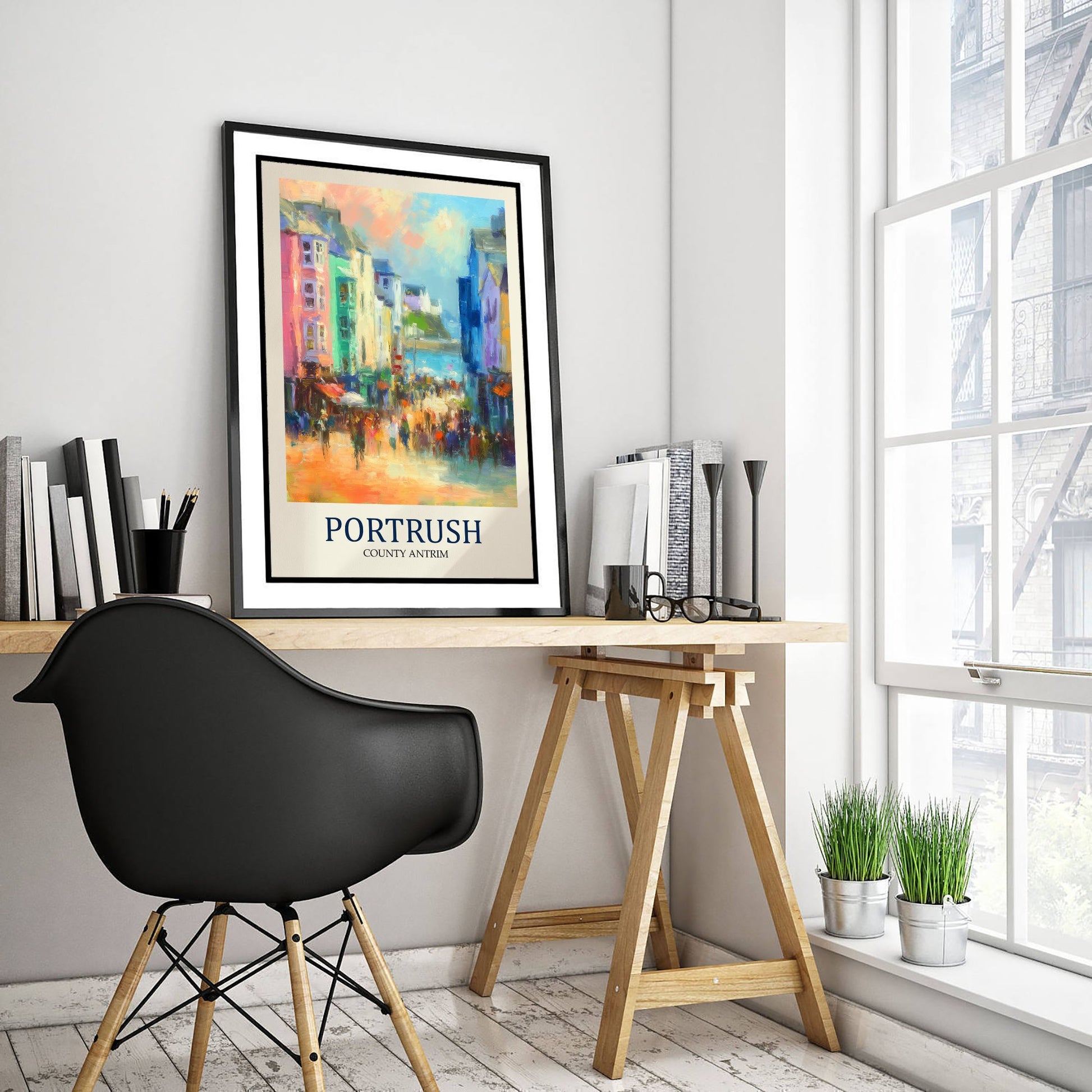 Portrush Travel Poster - Impressionist Town Art Print - Colourful Street Painting - County Antrim 1/3
