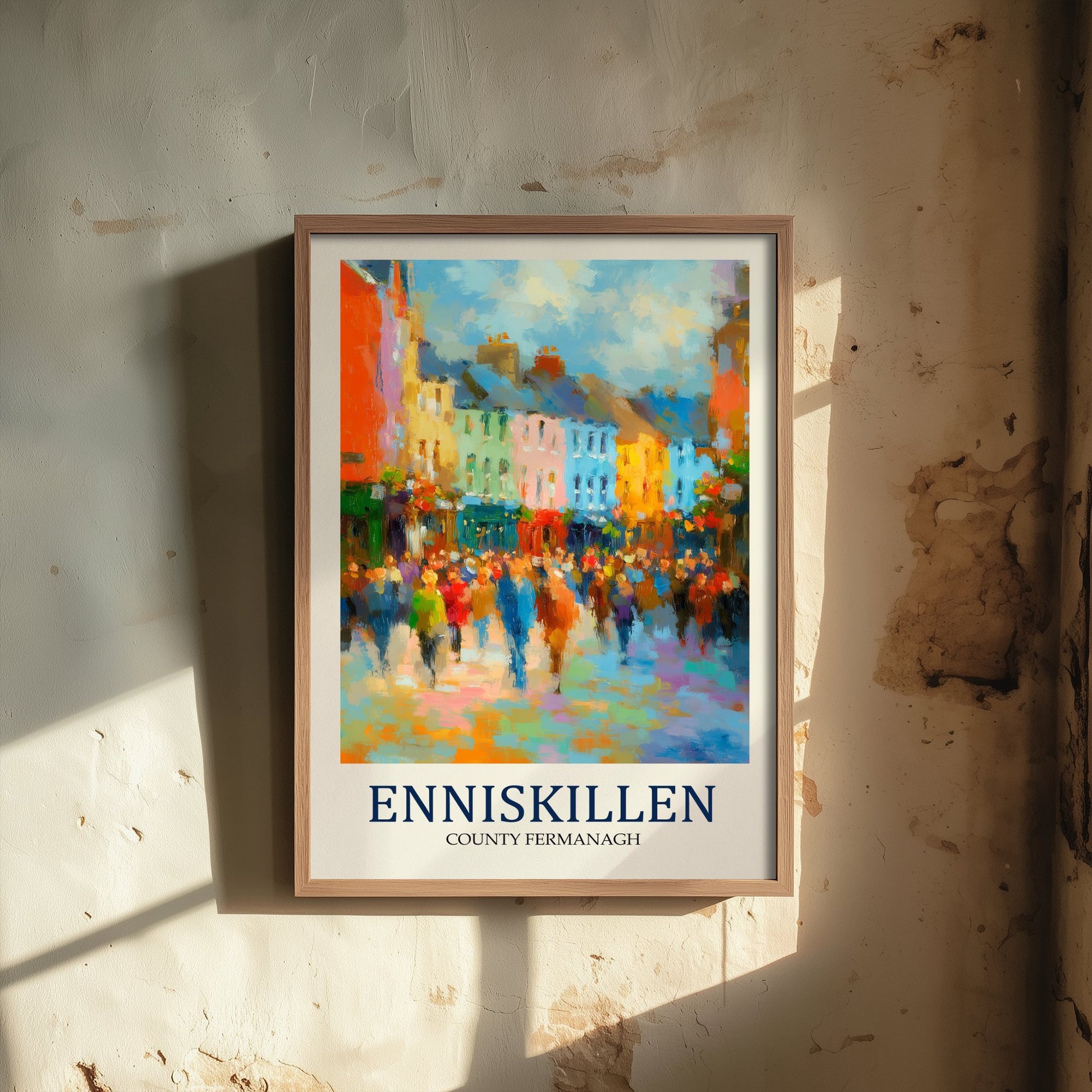 Enniskillen Travel Poster - Impressionist Town Art Print - Colourful Street Painting - County Fermanagh 2/3