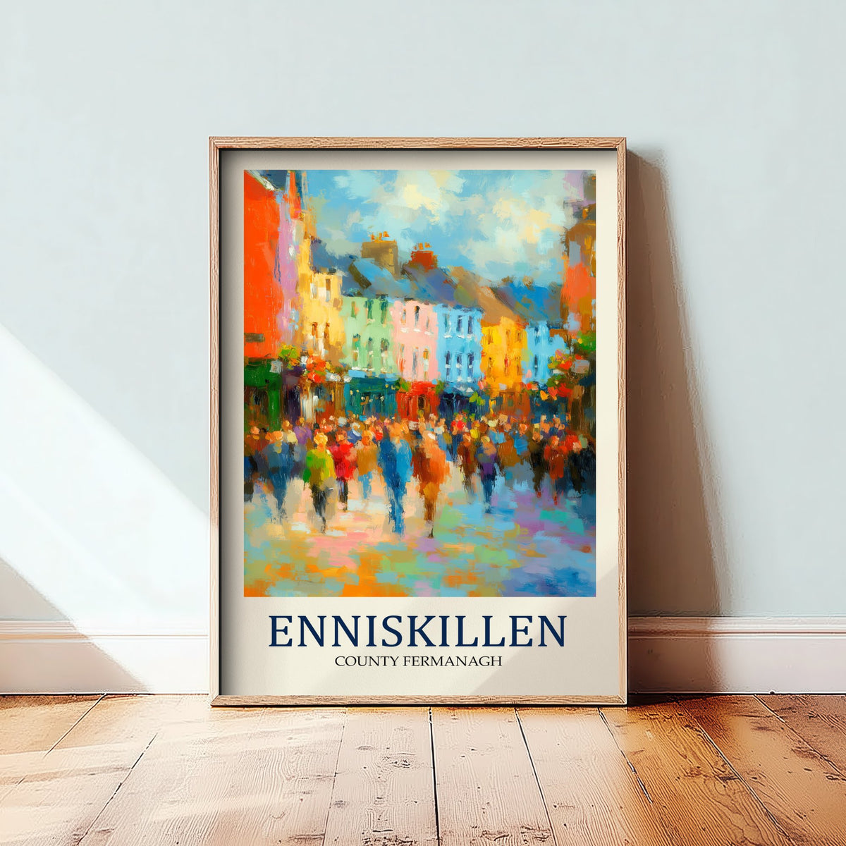 Enniskillen Travel Poster - Impressionist Town Art Print - Colourful Street Painting - County Fermanagh 2/3