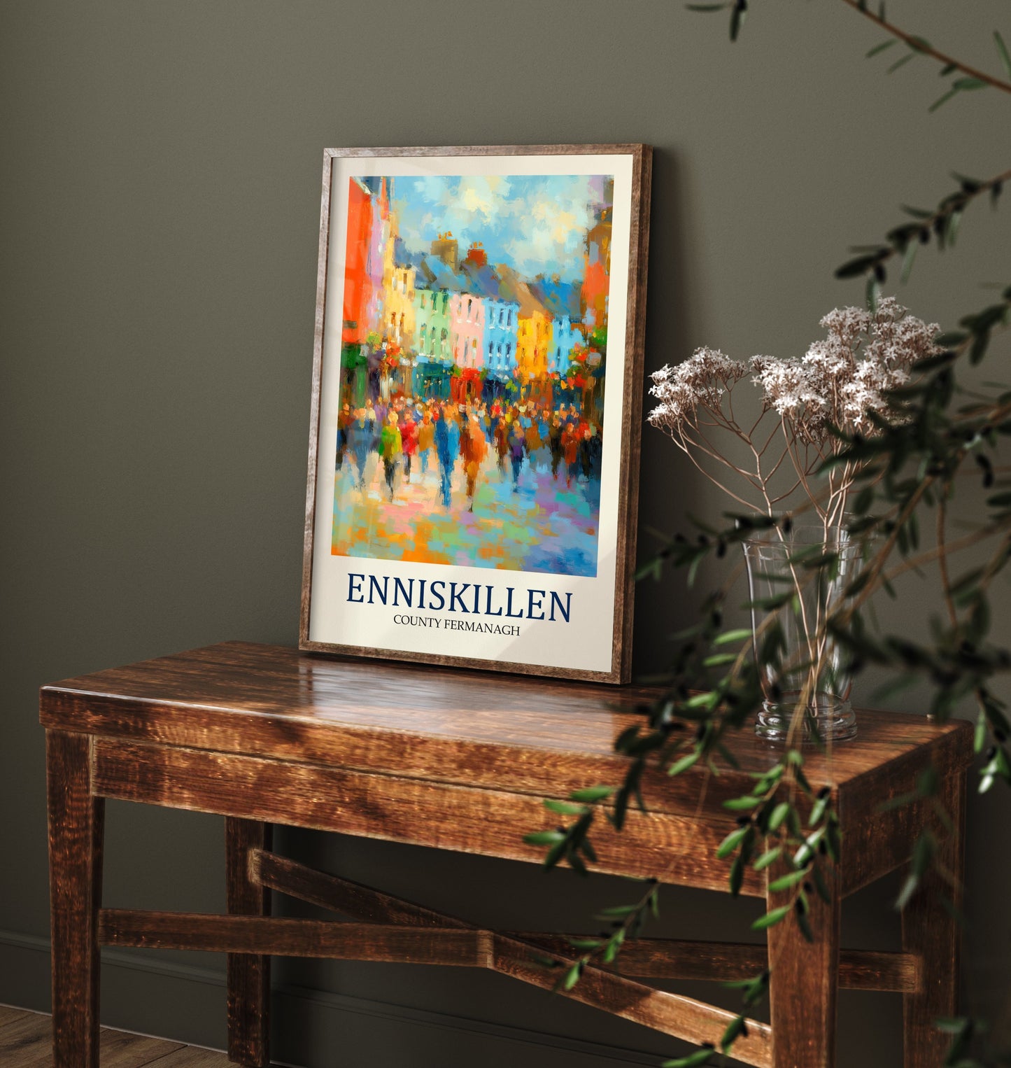 Enniskillen Travel Poster - Impressionist Town Art Print - Colourful Street Painting - County Fermanagh 2/3
