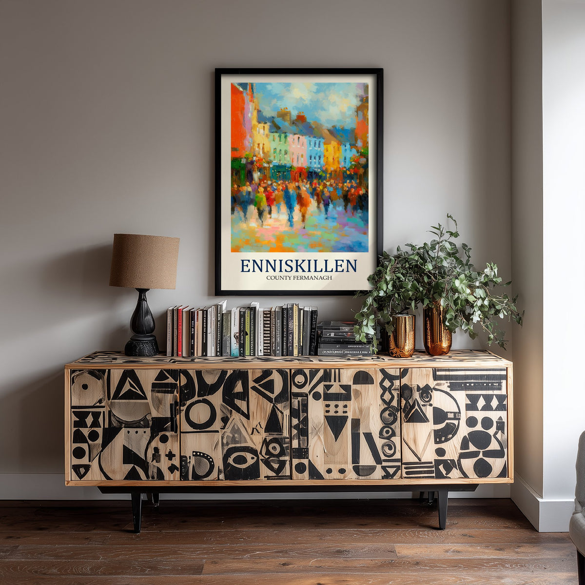 Enniskillen Travel Poster - Impressionist Town Art Print - Colourful Street Painting - County Fermanagh 2/3