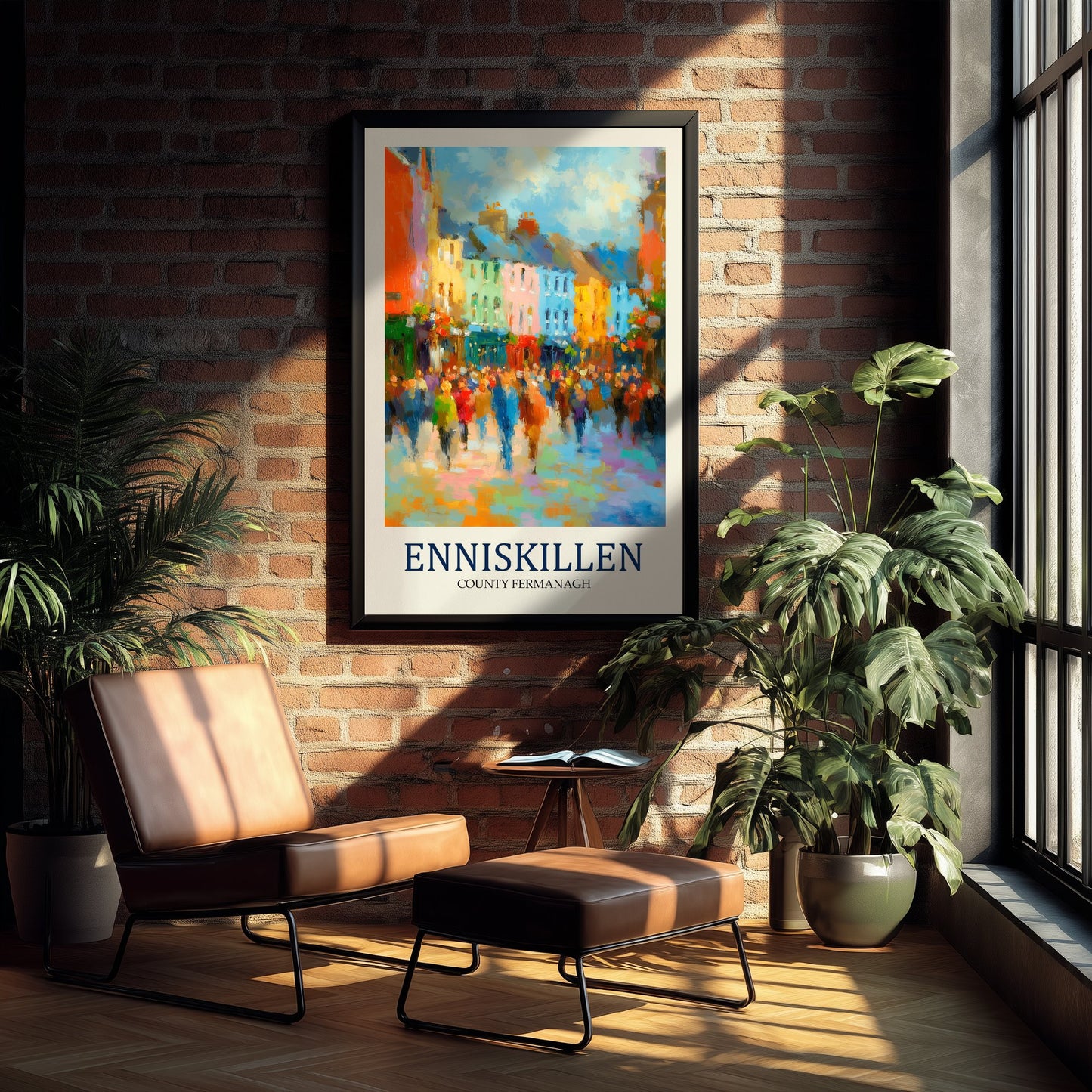 Enniskillen Travel Poster - Impressionist Town Art Print - Colourful Street Painting - County Fermanagh 2/3