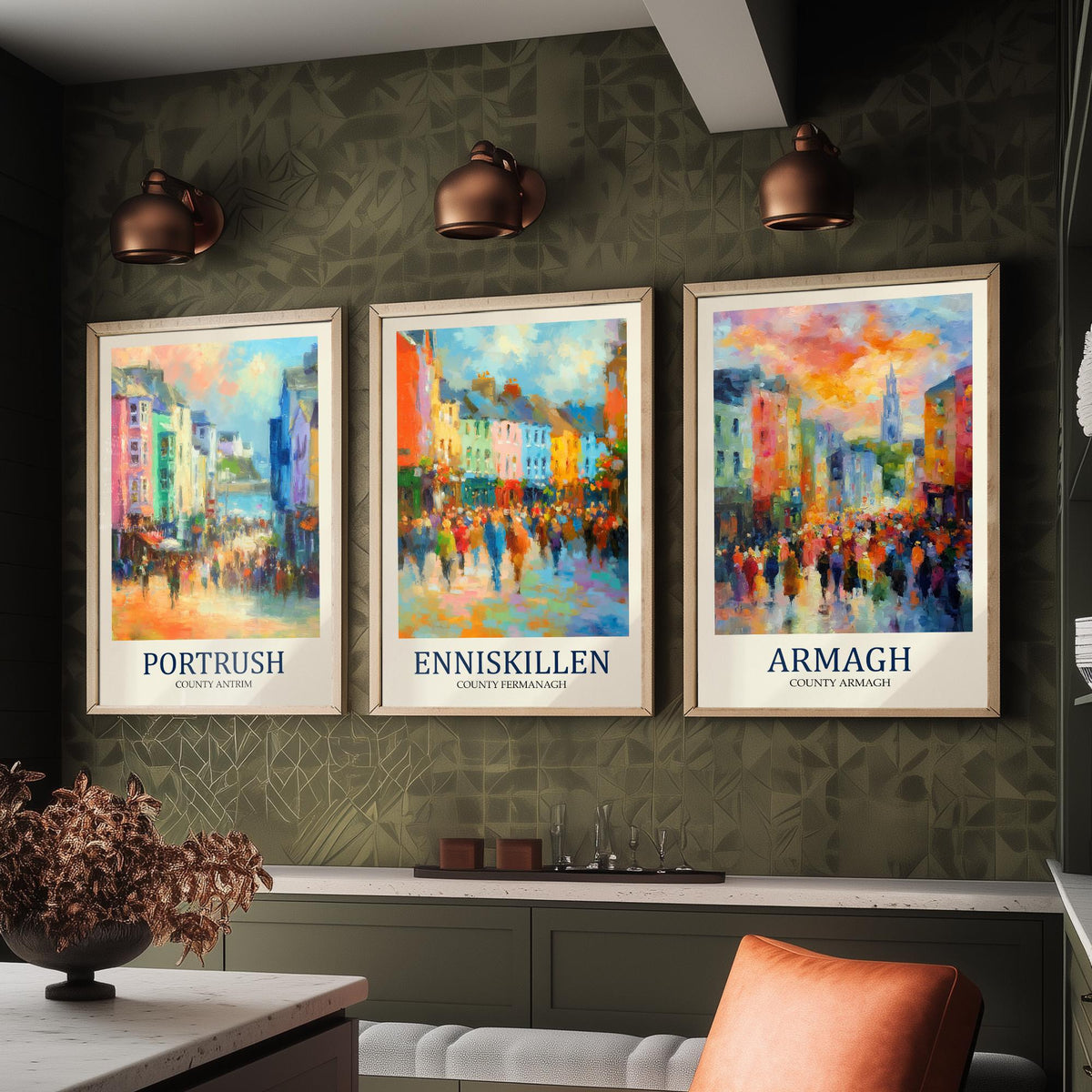 Northern Ireland Set of Three Prints | Portrush Enniskillen Armagh | Impressionist Wall Art Poster Painting