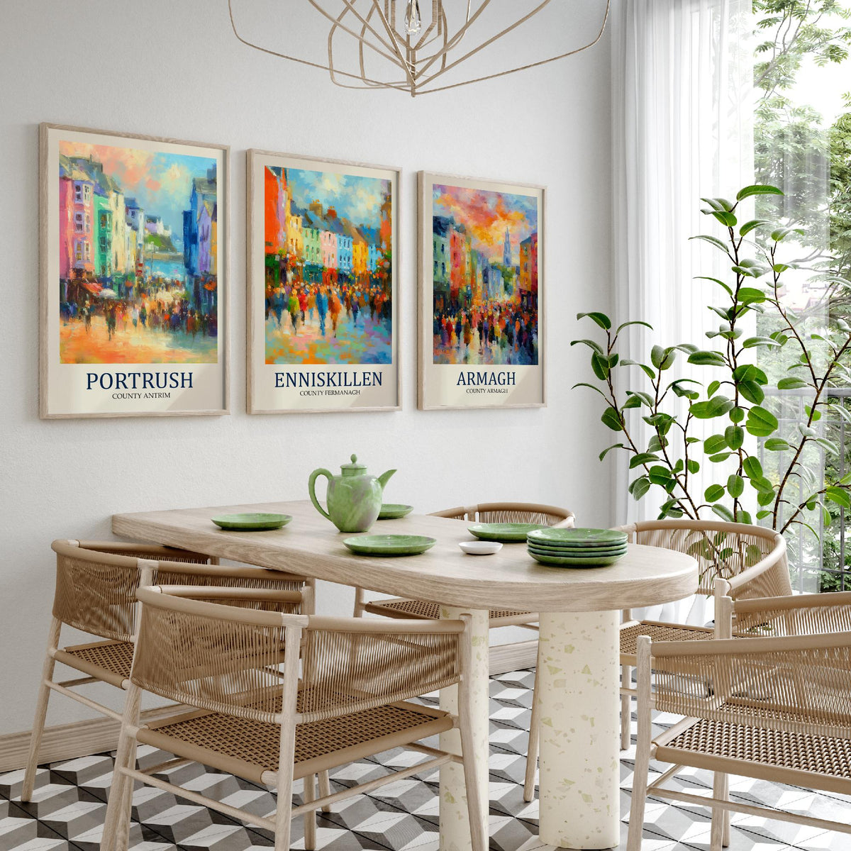 Northern Ireland Set of Three Prints | Portrush Enniskillen Armagh | Impressionist Wall Art Poster Painting