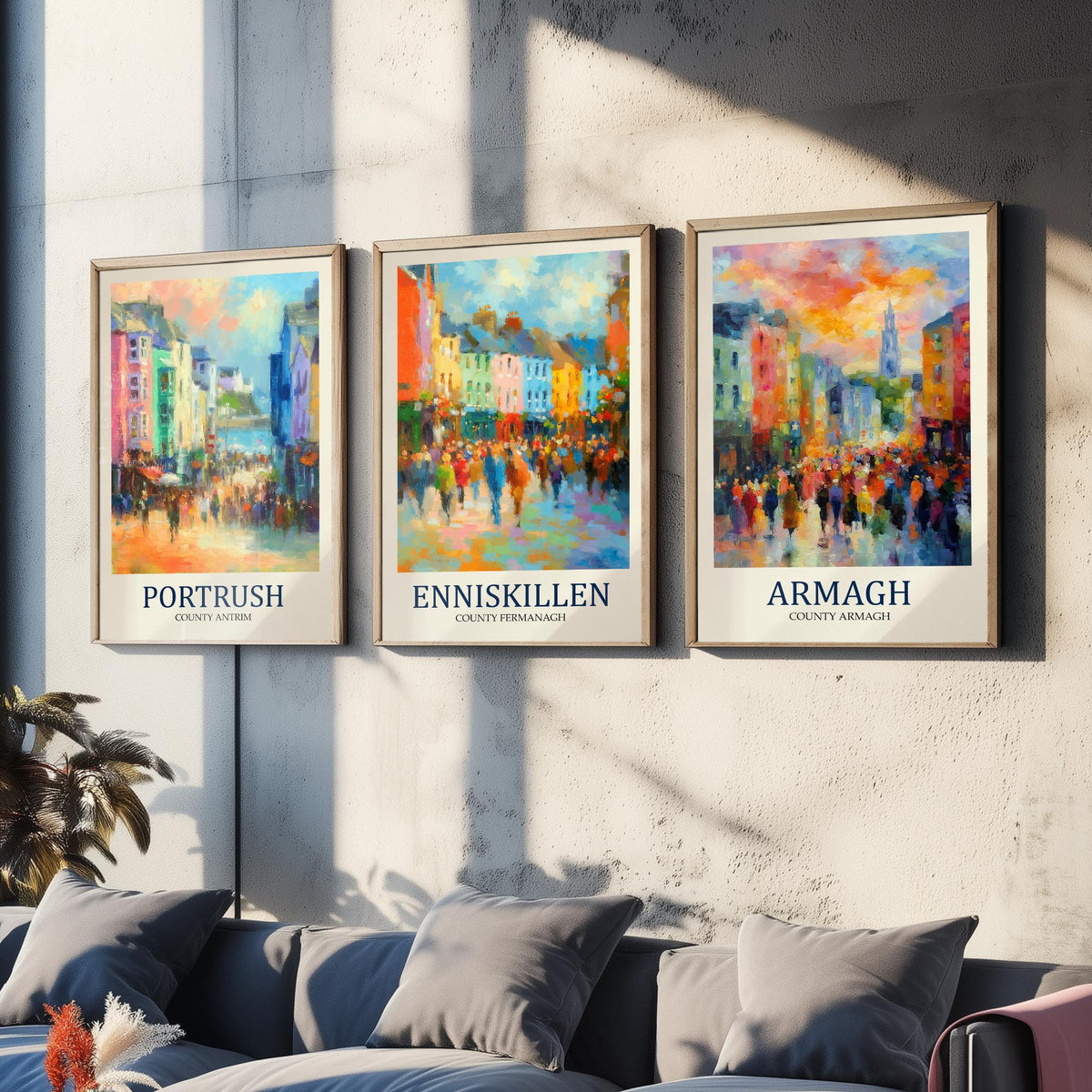 Northern Ireland Set of Three Prints | Portrush Enniskillen Armagh | Impressionist Wall Art Poster Painting
