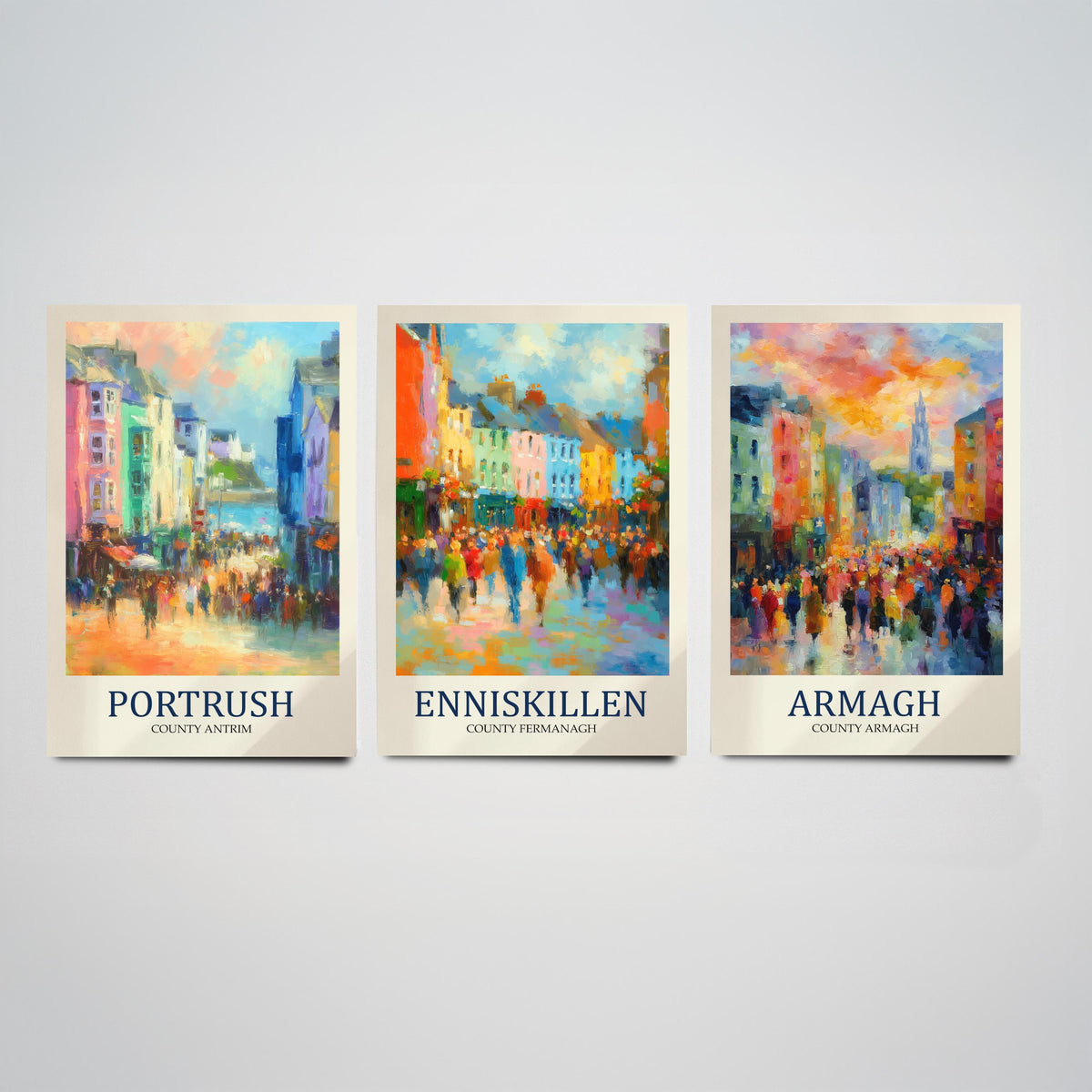 Northern Ireland Set of Three Prints | Portrush Enniskillen Armagh | Impressionist Wall Art Poster Painting