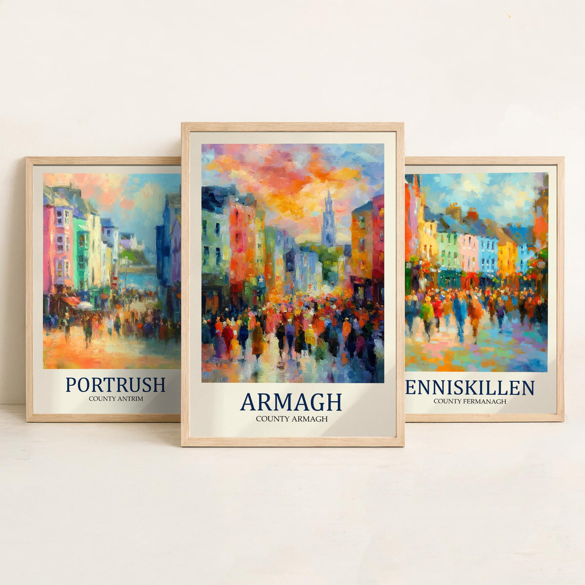 Northern Ireland Set of Three Prints | Portrush Enniskillen Armagh | Impressionist Wall Art Poster Painting