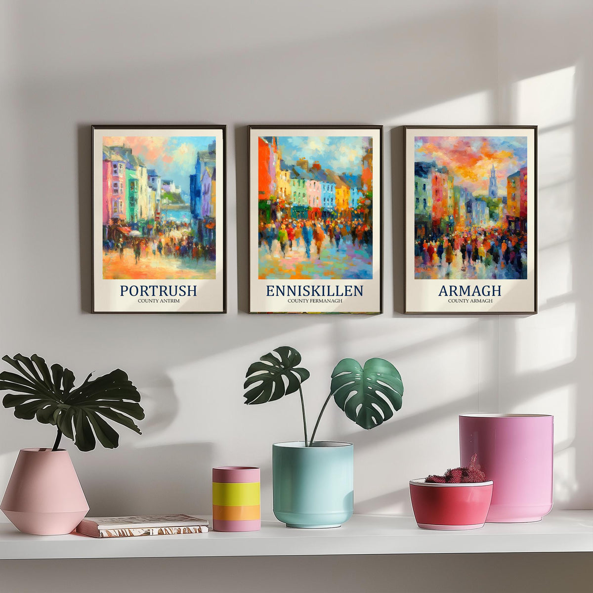 Northern Ireland Set of Three Prints | Portrush Enniskillen Armagh | Impressionist Wall Art Poster Painting
