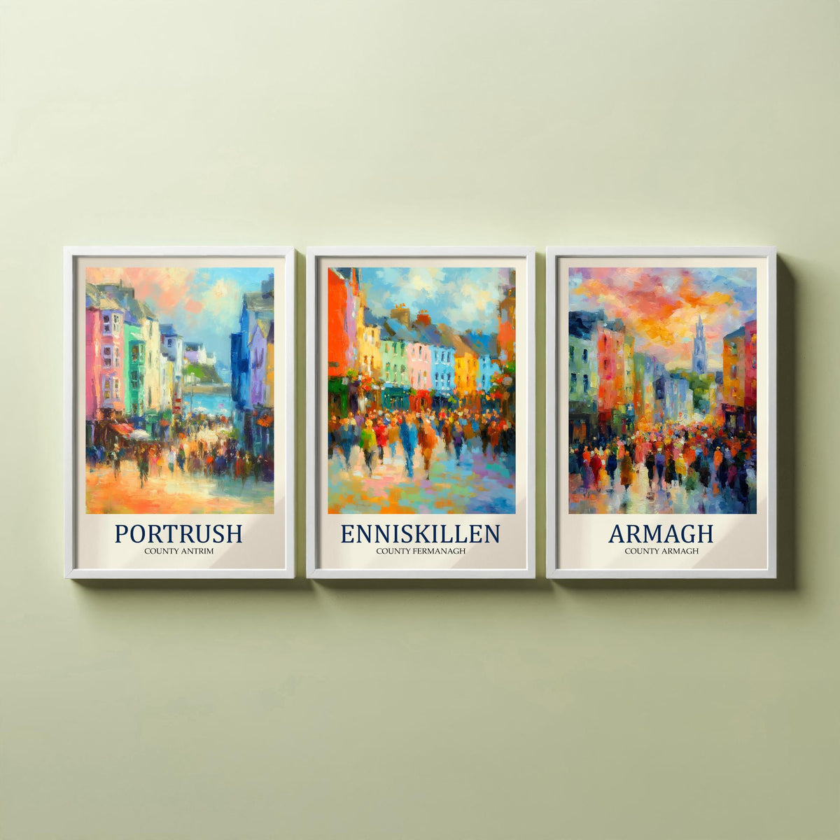 Northern Ireland Set of Three Prints | Portrush Enniskillen Armagh | Impressionist Wall Art Poster Painting