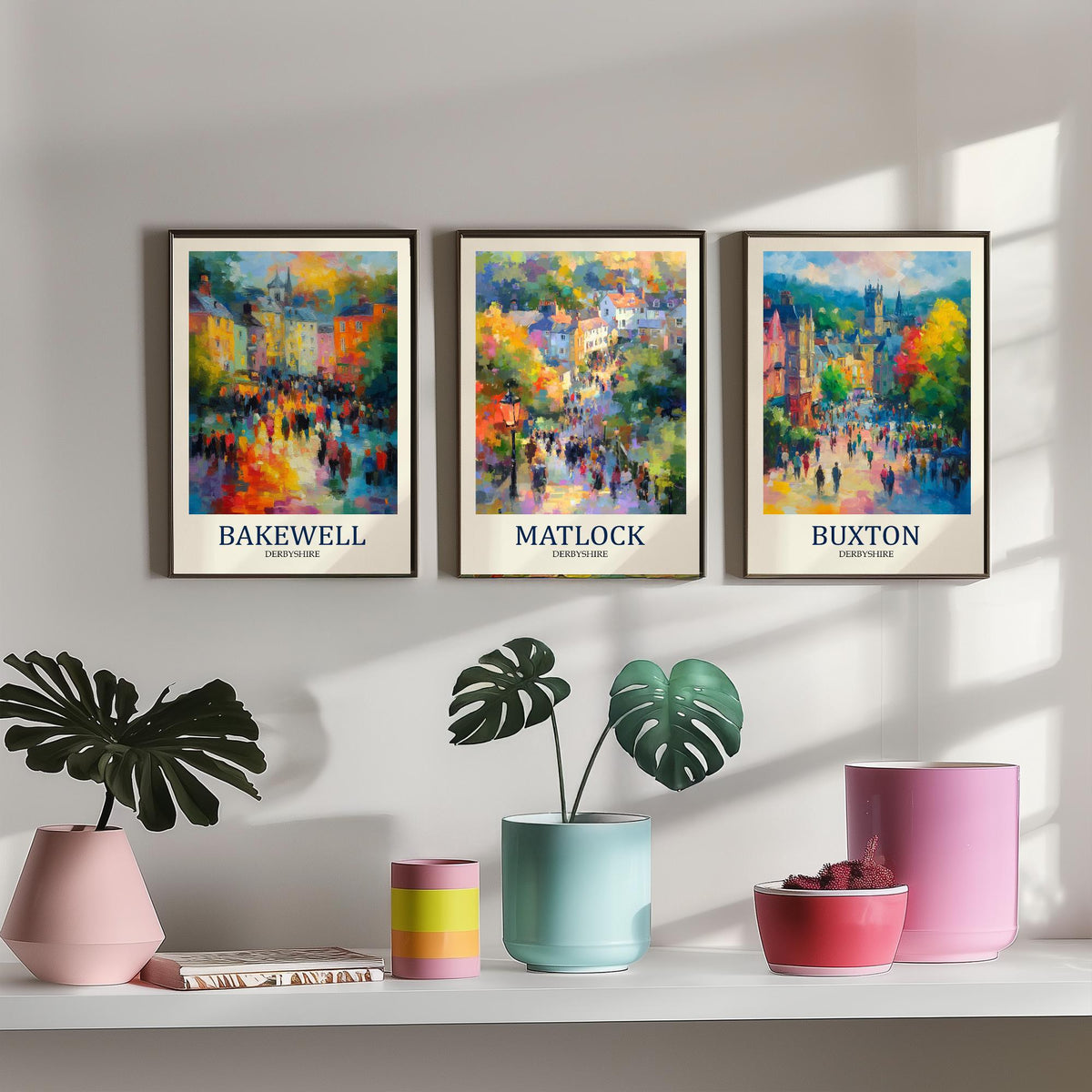 Peak District Set of Three Prints | Bakewell Matlock Buxton | Impressionist Derbyshire Wall Art Poster Painting