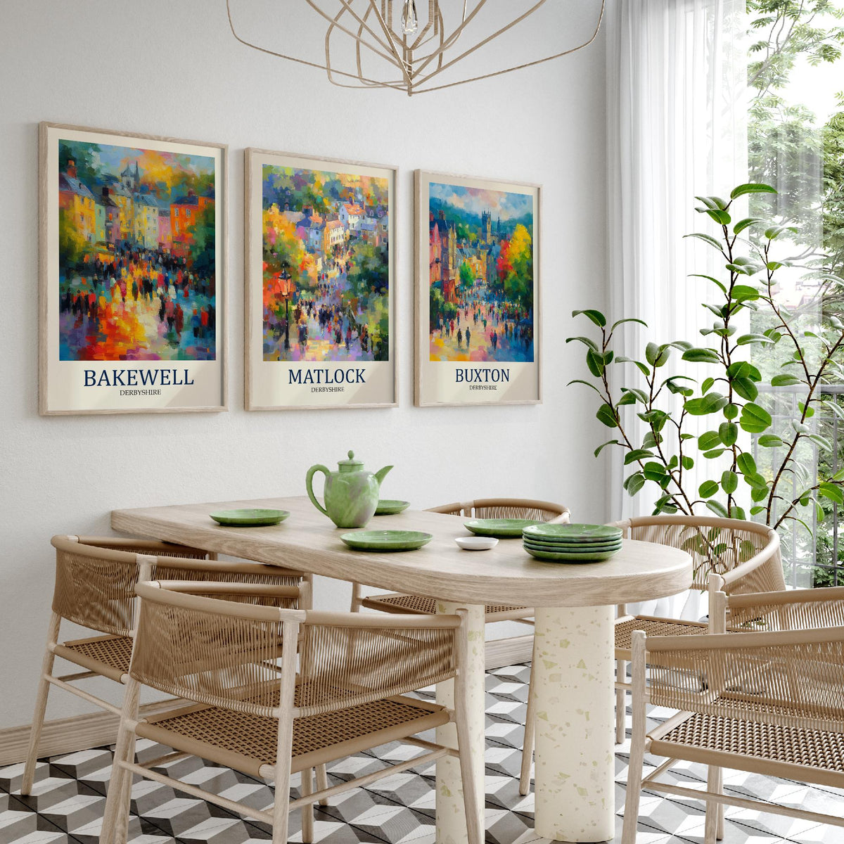Peak District Set of Three Prints | Bakewell Matlock Buxton | Impressionist Derbyshire Wall Art Poster Painting