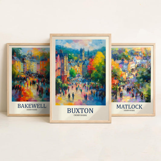 Peak District Set of Three Prints | Bakewell Matlock Buxton | Impressionist Derbyshire Wall Art Poster Painting