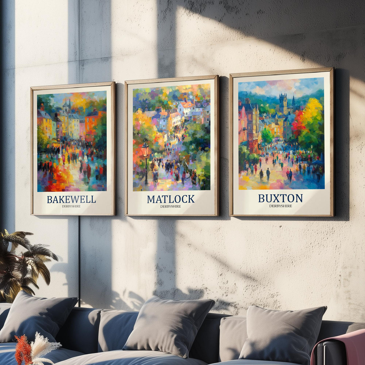 Peak District Set of Three Prints | Bakewell Matlock Buxton | Impressionist Derbyshire Wall Art Poster Painting