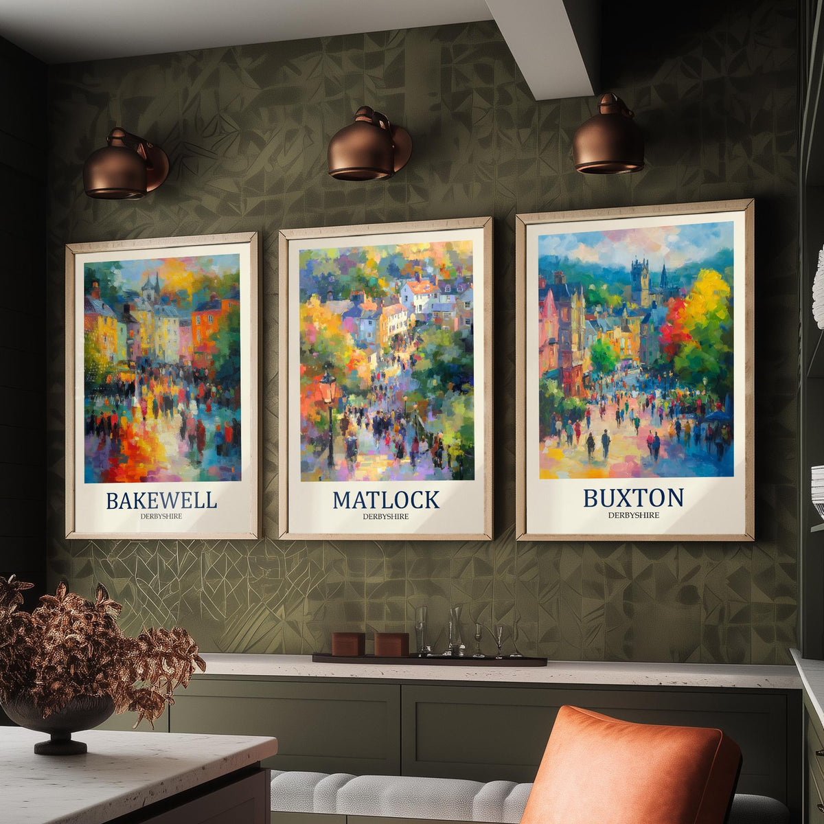 Peak District Set of Three Prints | Bakewell Matlock Buxton | Impressionist Derbyshire Wall Art Poster Painting