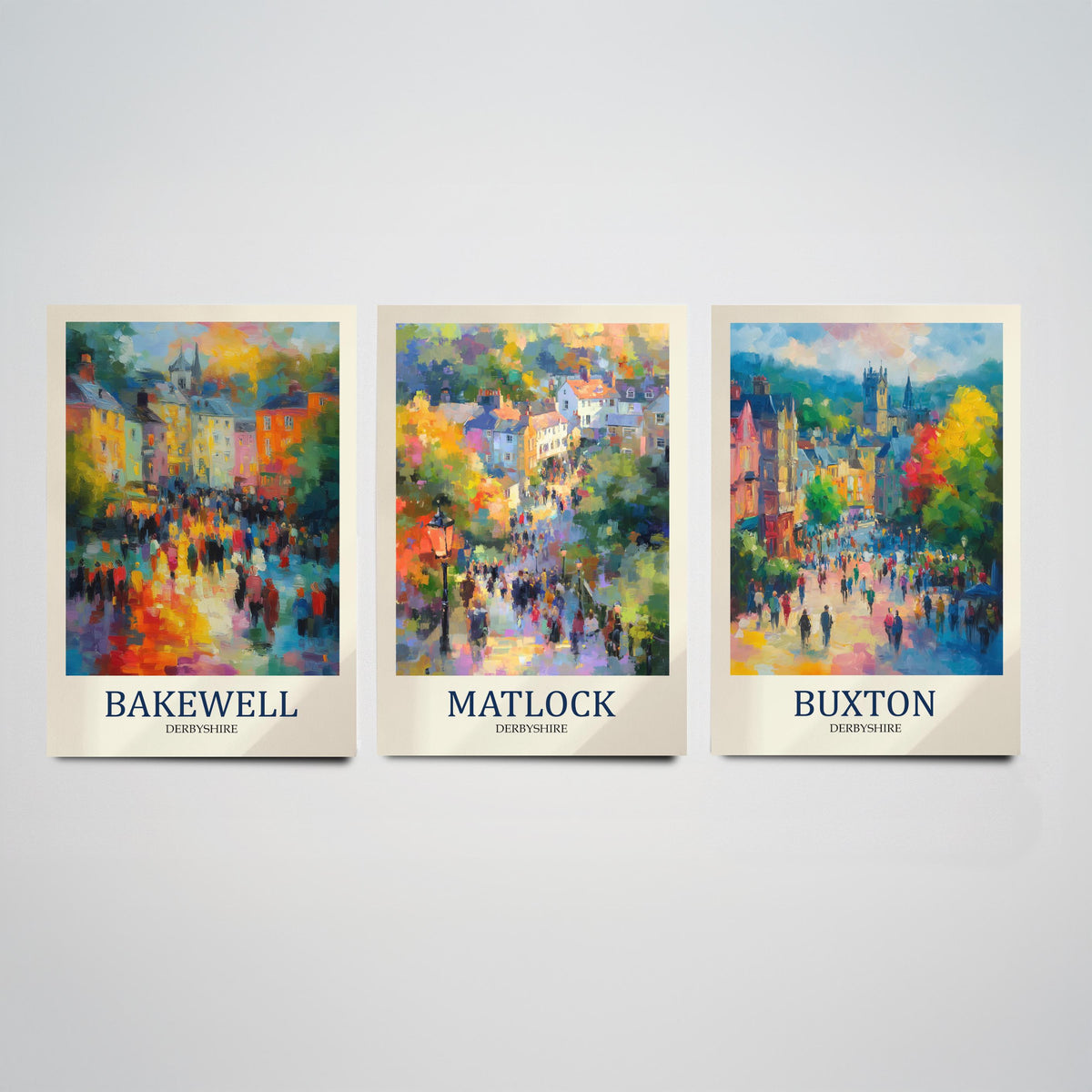 Peak District Set of Three Prints | Bakewell Matlock Buxton | Impressionist Derbyshire Wall Art Poster Painting