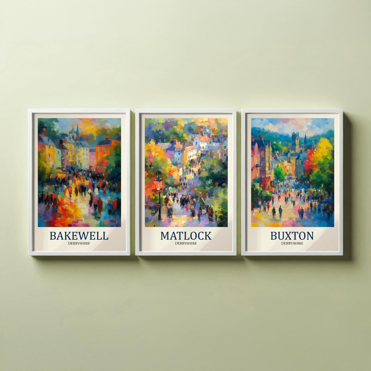 Peak District Set of Three Prints | Bakewell Matlock Buxton | Impressionist Derbyshire Wall Art Poster Painting