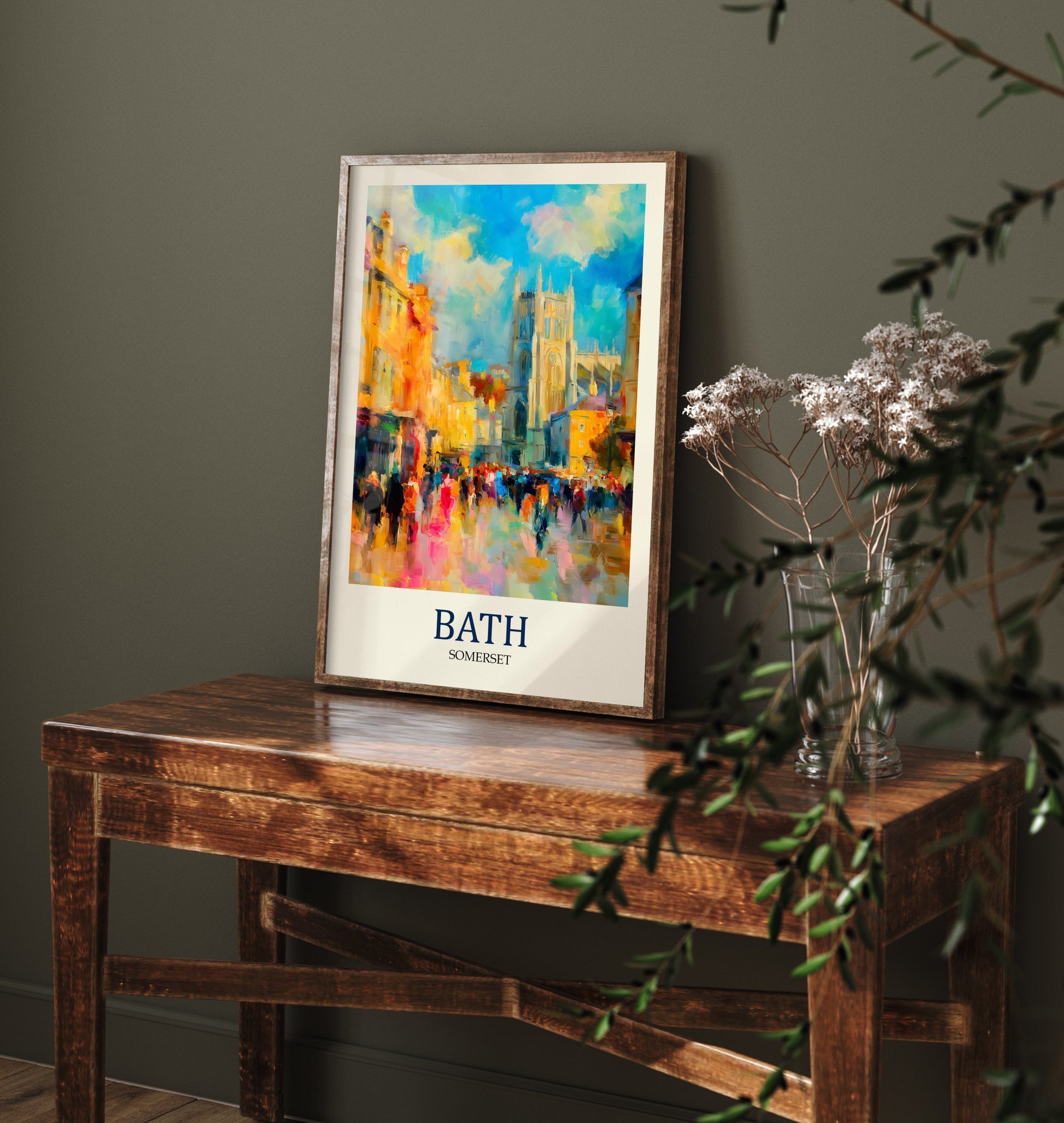 Bath Somerset Travel Poster - Impressionist City Art Print - Colourful Street Painting - Roman Heritage 2/3
