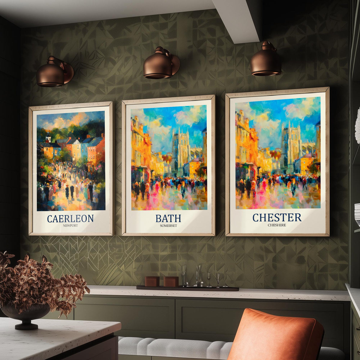 Roman Britain Set of Three Prints | Caerleon Bath Chester | Impressionist Heritage Wall Art Poster Painting