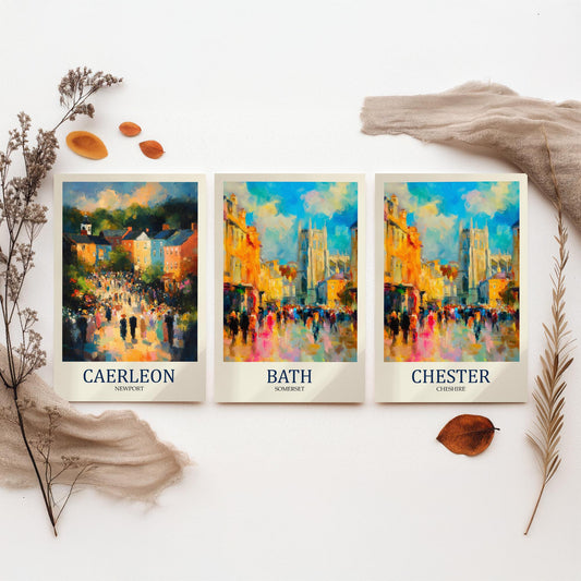Roman Britain Set of Three Prints | Caerleon Bath Chester | Impressionist Heritage Wall Art Poster Painting