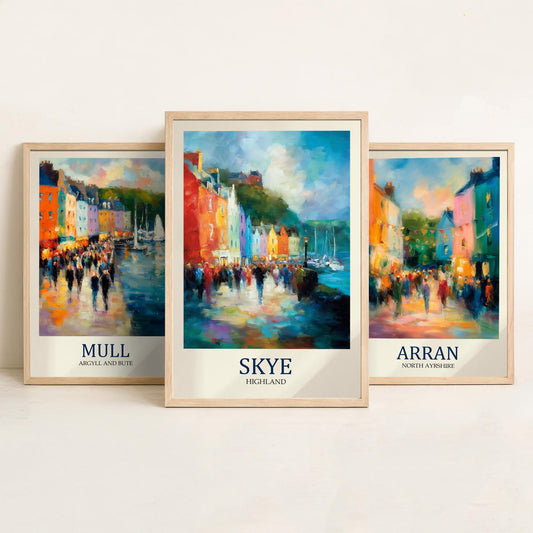 Scottish Islands Set of Three Prints | Mull Arran Skye | Impressionist Coastal Wall Art Poster Painting