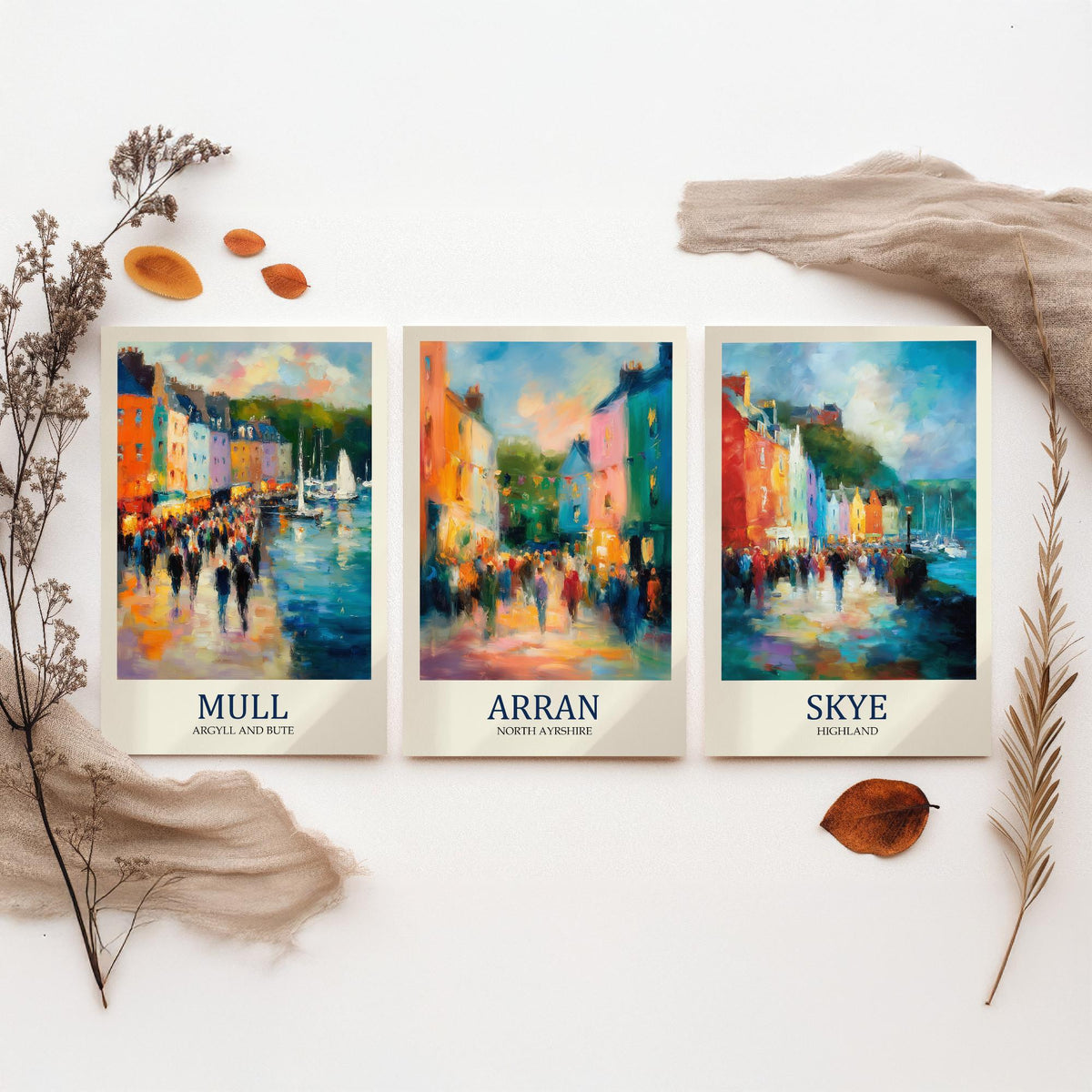 Scottish Islands Set of Three Prints | Mull Arran Skye | Impressionist Coastal Wall Art Poster Painting