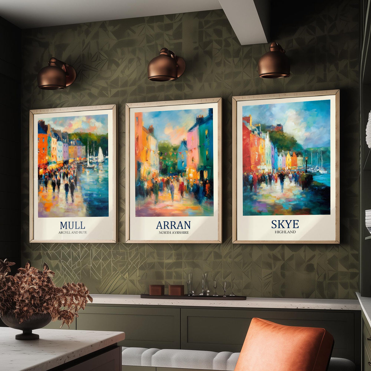 Scottish Islands Set of Three Prints | Mull Arran Skye | Impressionist Coastal Wall Art Poster Painting