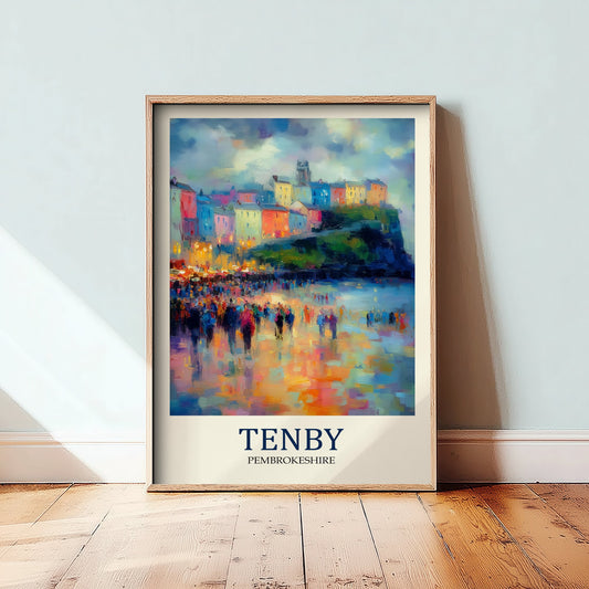 Tenby Travel Poster - Impressionist Town Art Print - Colourful Harbour Painting - Pembrokeshire 1/3