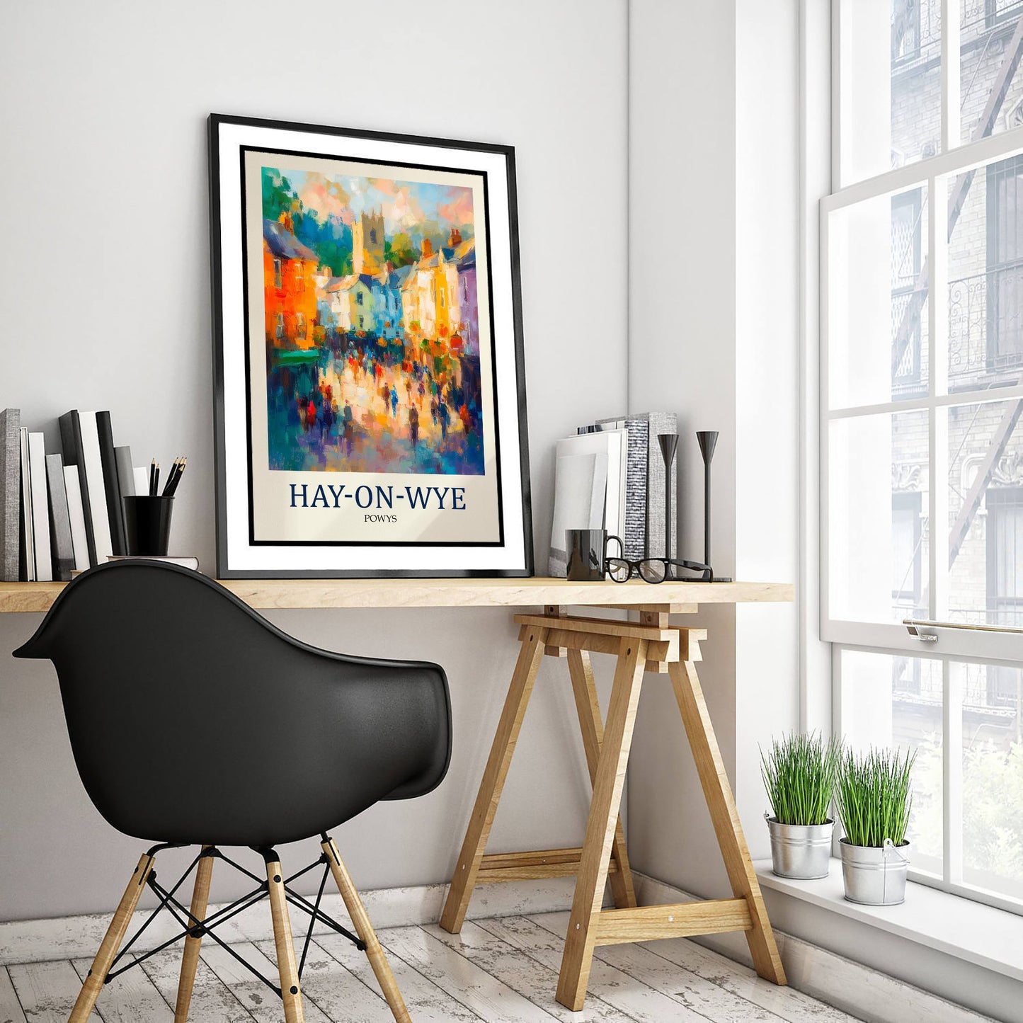 Hay-on-Wye Travel Poster - Impressionist Town Art Print - Colourful Street Painting - Powys Wales 2/3