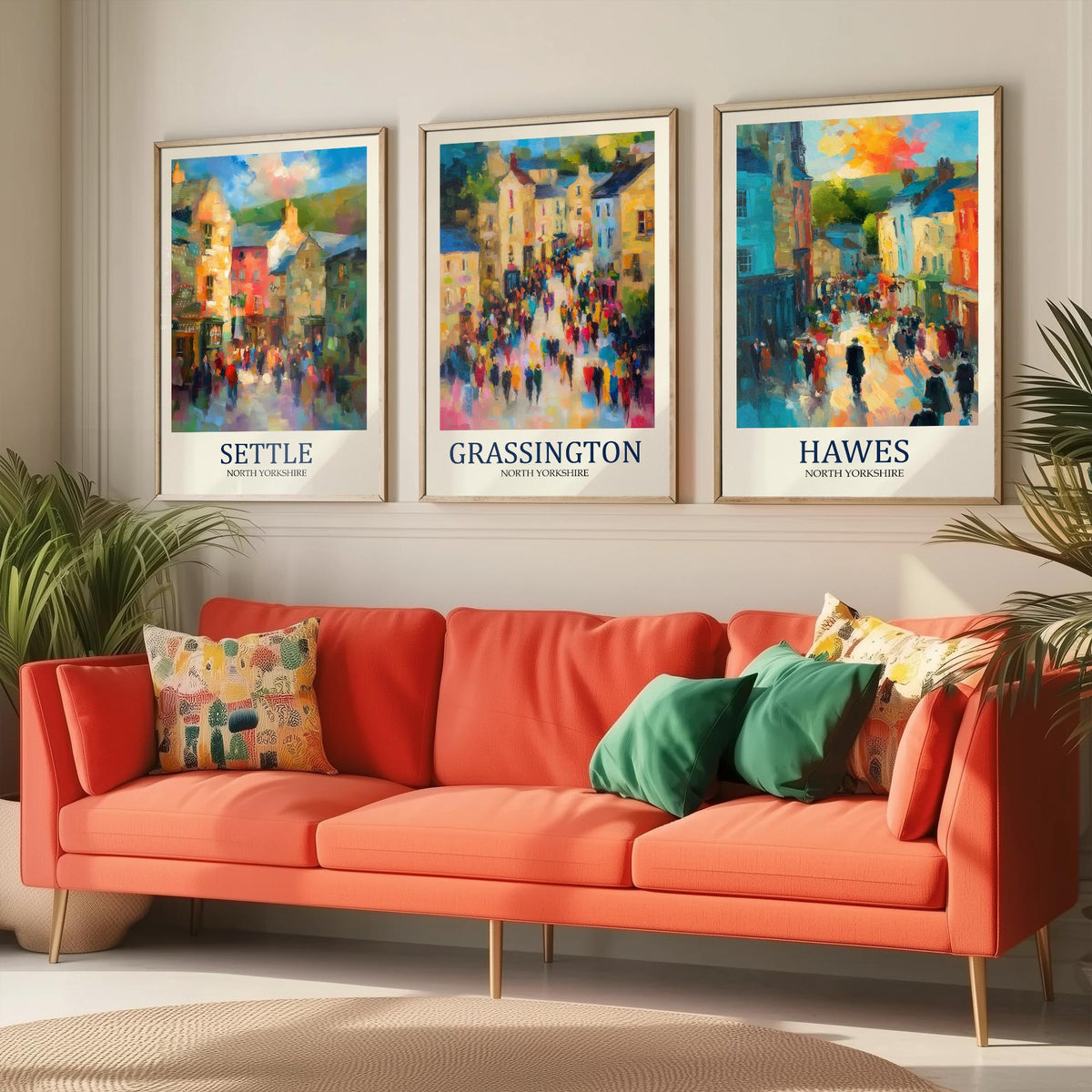 Set of Three Yorkshire Dales Travel Posters - Settle, Grassington, Hawes - 3 Impressionist Art Prints - Town Painting Fauvist Gift