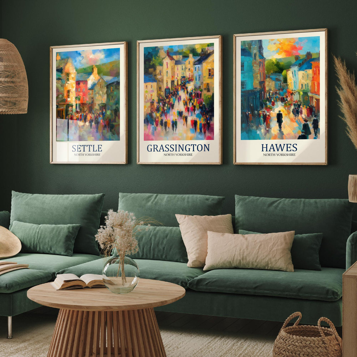Set of Three Yorkshire Dales Travel Posters - Settle, Grassington, Hawes - 3 Impressionist Art Prints - Town Painting Fauvist Gift