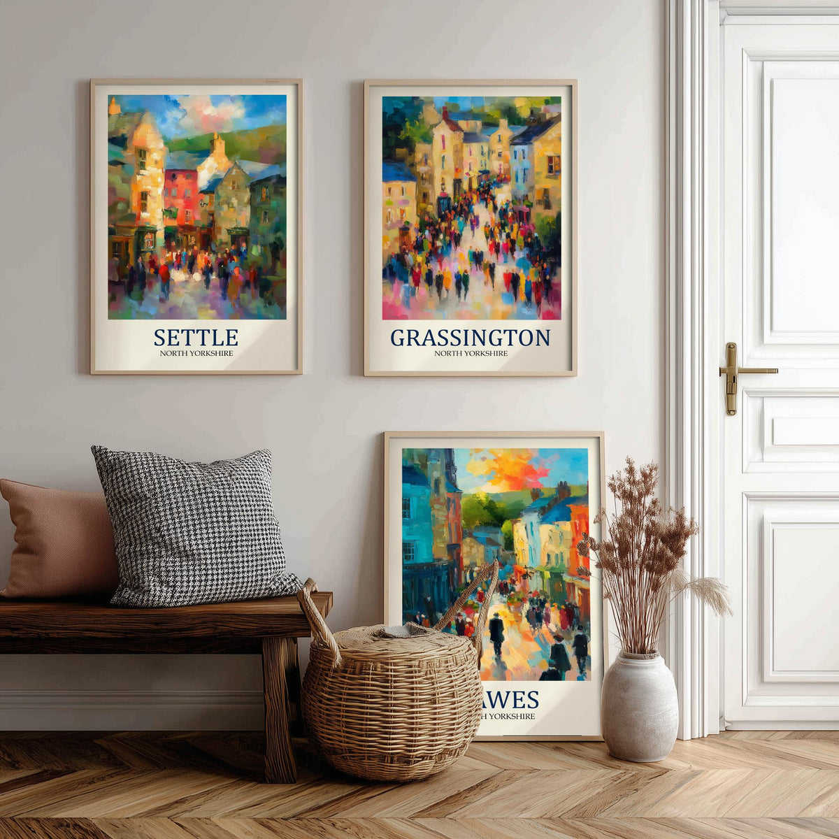 Set of Three Yorkshire Dales Travel Posters - Settle, Grassington, Hawes - 3 Impressionist Art Prints - Town Painting Fauvist Gift