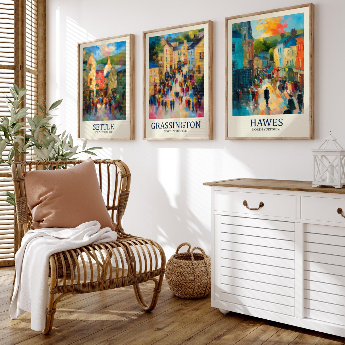 Set of Three Yorkshire Dales Travel Posters - Settle, Grassington, Hawes - 3 Impressionist Art Prints - Town Painting Fauvist Gift