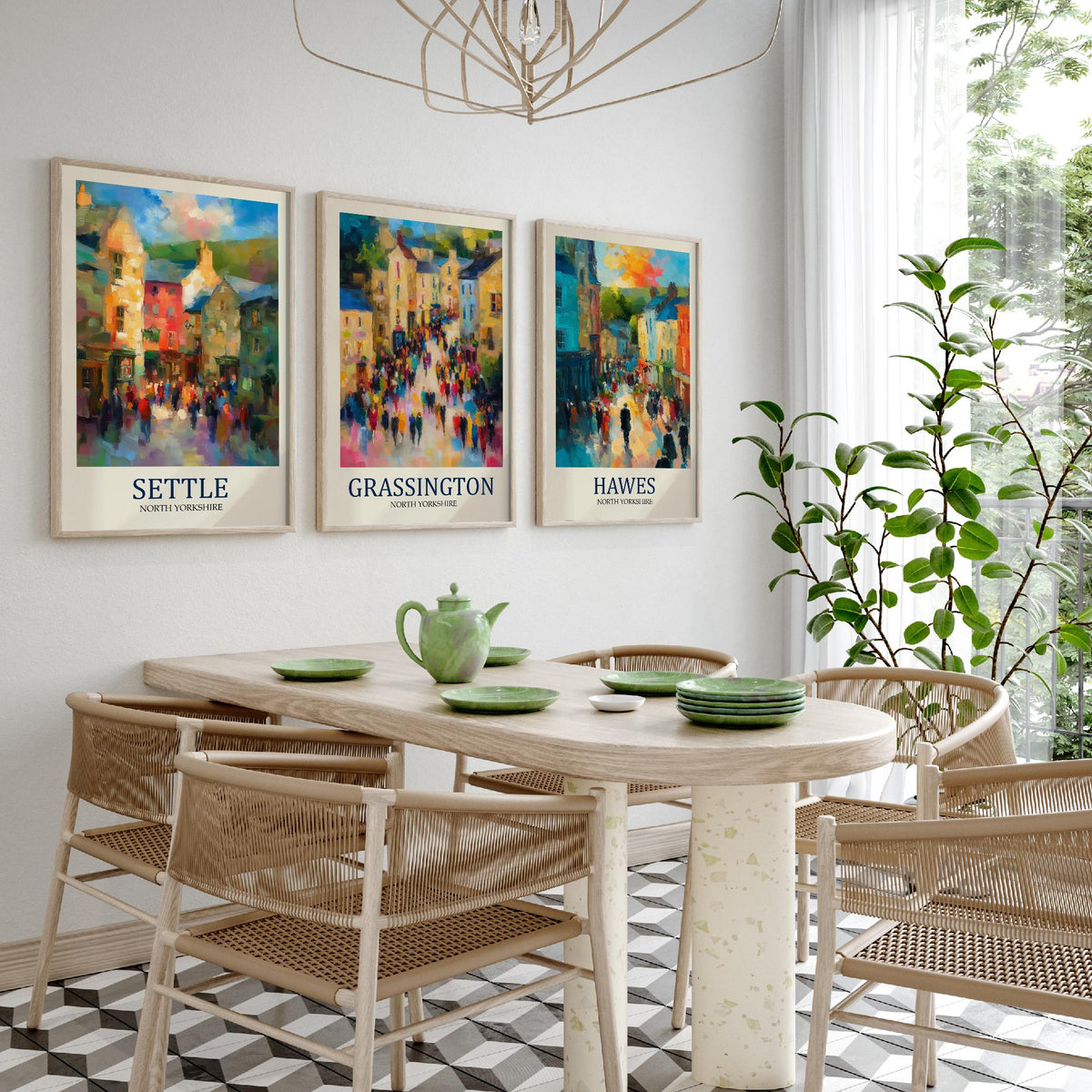 Set of Three Yorkshire Dales Travel Posters - Settle, Grassington, Hawes - 3 Impressionist Art Prints - Town Painting Fauvist Gift