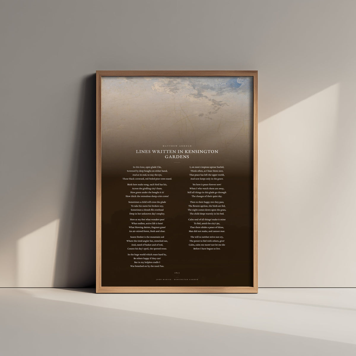 Lines Written in Kensington Gardens by Matthew Arnold Art Print - Full Poem over Classic Landscape Painting - London Poetry Poster