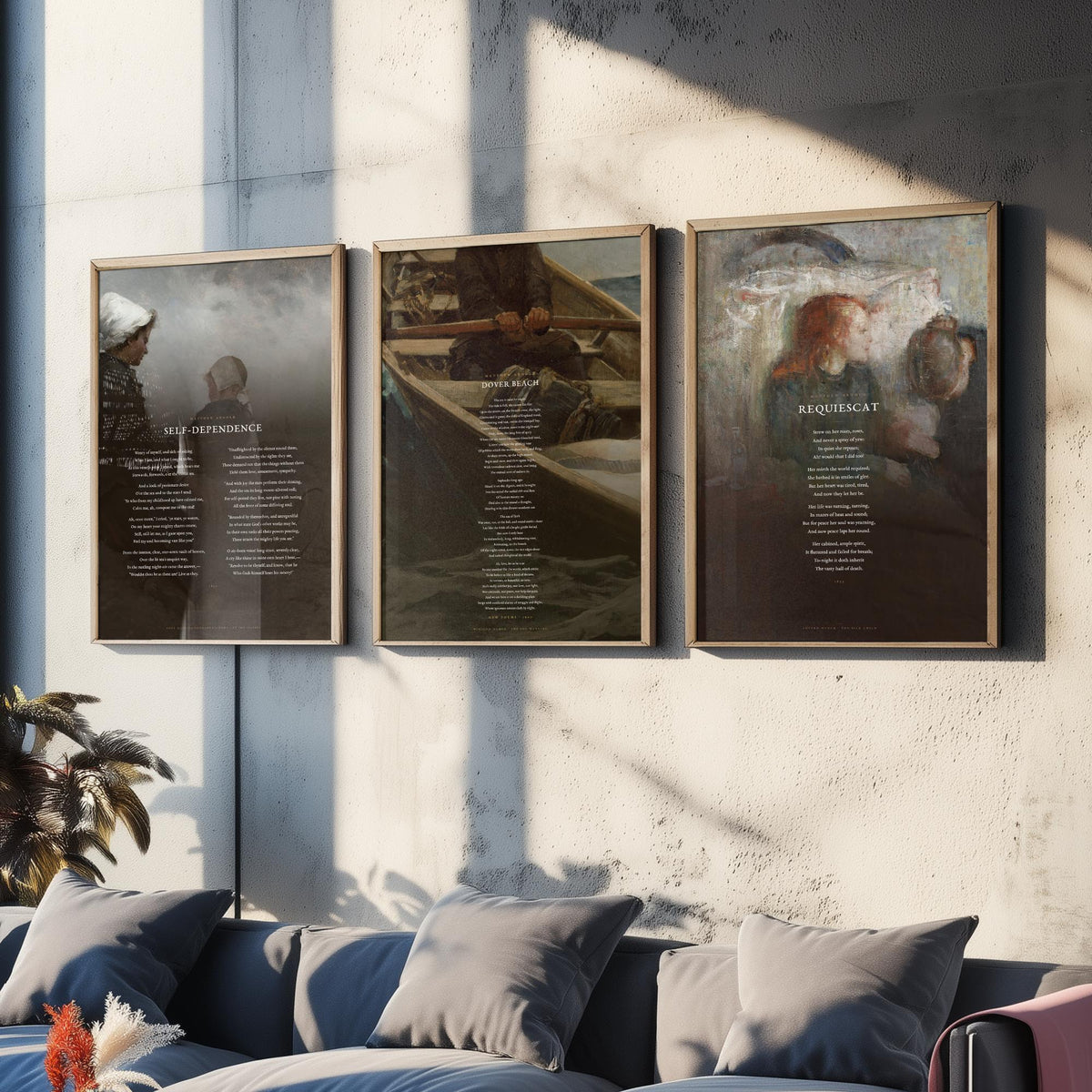 Matthew Arnold Poems Set of Three Art Prints - Dover Beach, Requiescat, Self-Dependence - Full Poems over Classic Paintings Poster
