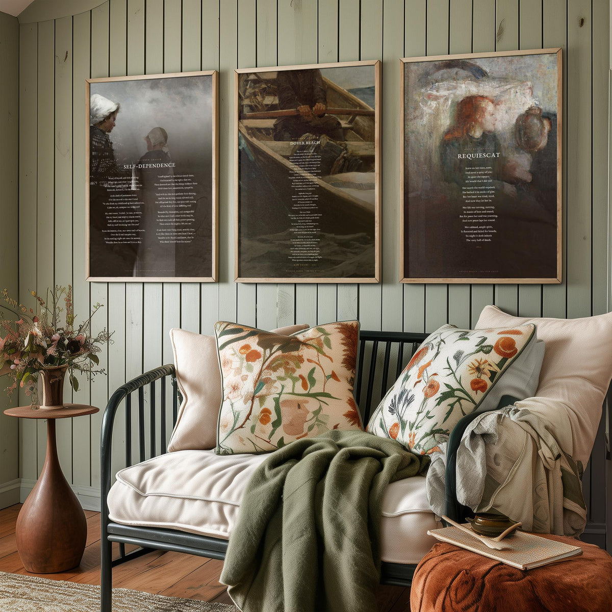 Matthew Arnold Poems Set of Three Art Prints - Dover Beach, Requiescat, Self-Dependence - Full Poems over Classic Paintings Poster