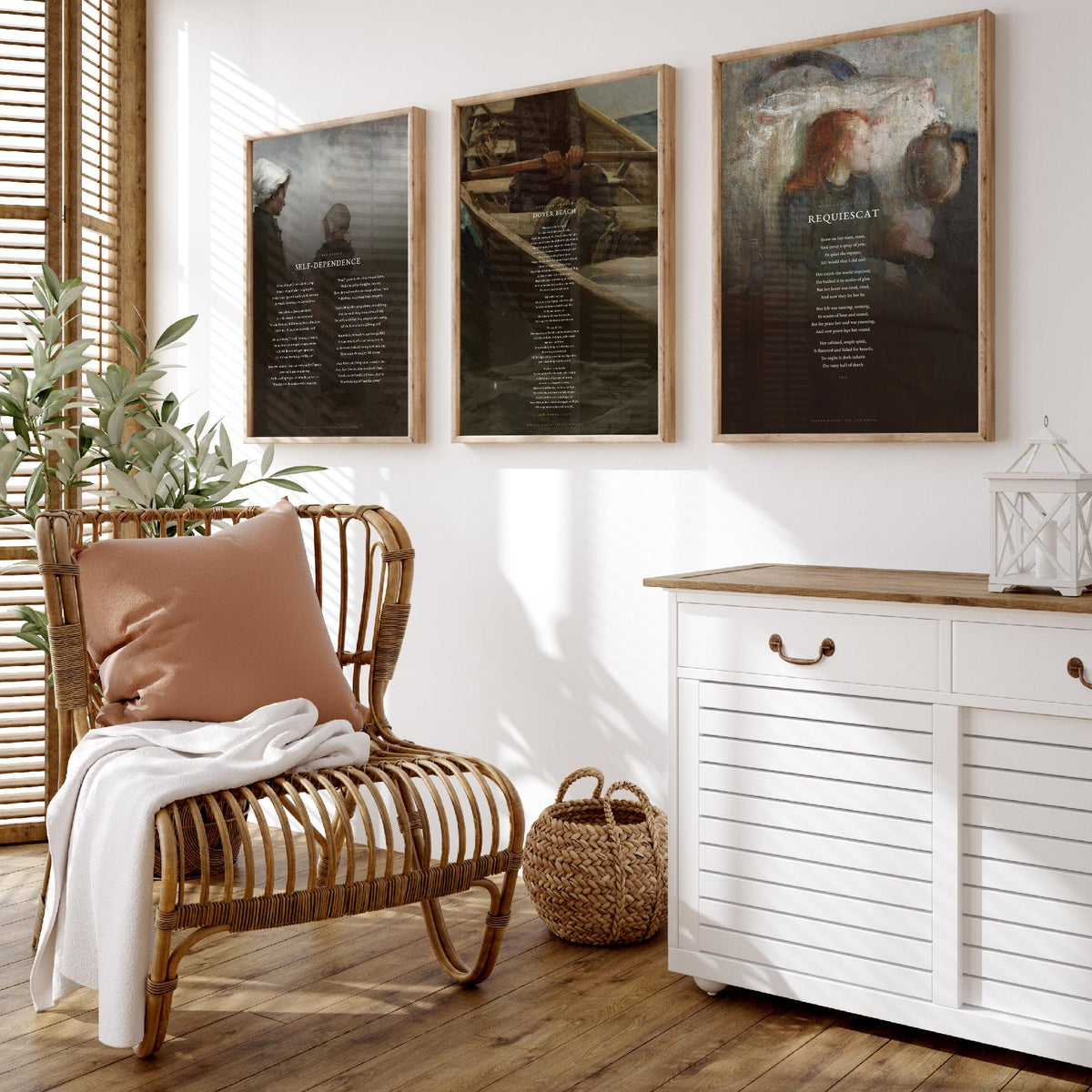 Matthew Arnold Poems Set of Three Art Prints - Dover Beach, Requiescat, Self-Dependence - Full Poems over Classic Paintings Poster