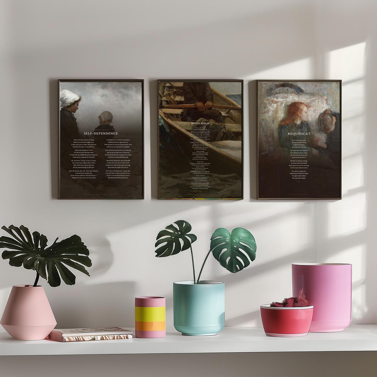 Matthew Arnold Poems Set of Three Art Prints - Dover Beach, Requiescat, Self-Dependence - Full Poems over Classic Paintings Poster