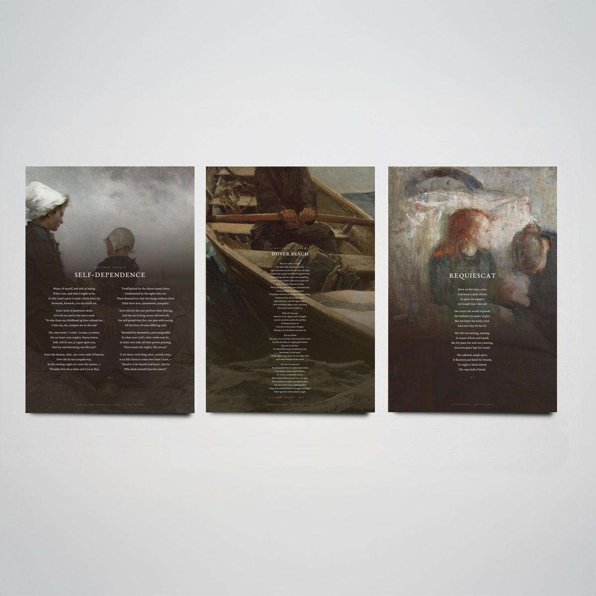 Matthew Arnold Poems Set of Three Art Prints - Dover Beach, Requiescat, Self-Dependence - Full Poems over Classic Paintings Poster