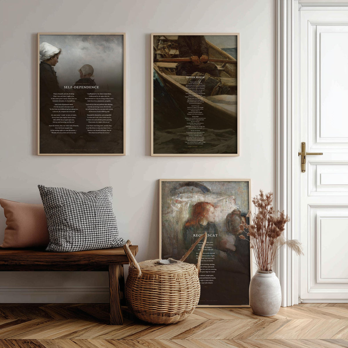 Matthew Arnold Poems Set of Three Art Prints - Dover Beach, Requiescat, Self-Dependence - Full Poems over Classic Paintings Poster