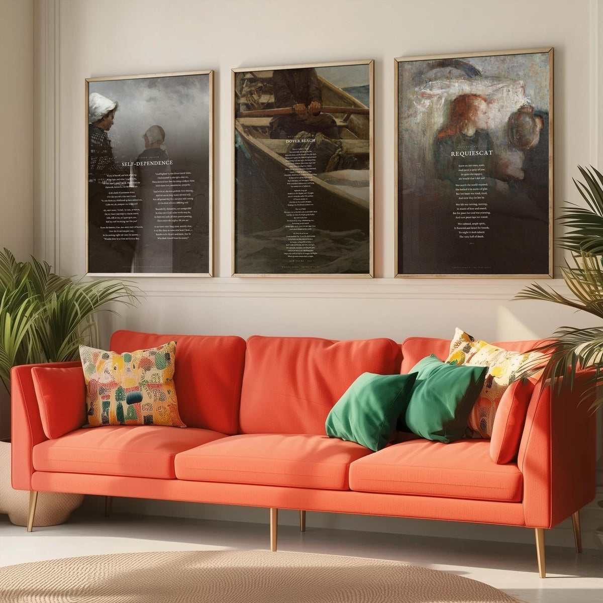 Matthew Arnold Poems Set of Three Art Prints - Dover Beach, Requiescat, Self-Dependence - Full Poems over Classic Paintings Poster